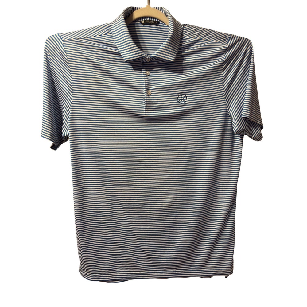 LEVELWEAR Men's Blue White Stripe Golf Polo Shirt Performanceβ Stretch L/G